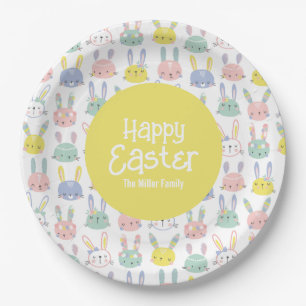 Cute Easter Bunnies with flowers in pastel colours Paper Plate