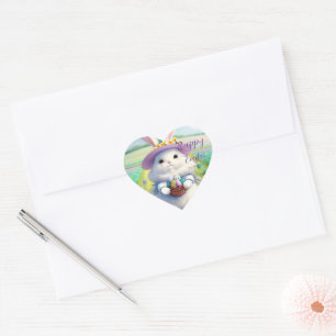 Cute Easter Bunny 01 Heart Sticker