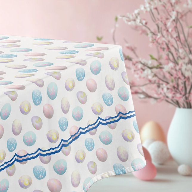 Cute Easter Bunny 01 Tablecloth (beautiful Easter table cloth with pastel coloured Easter eggs.)