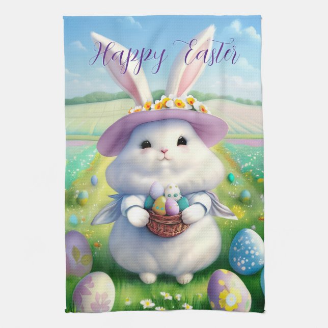 Cute Easter Bunny 01 Tea Towel (Vertical)
