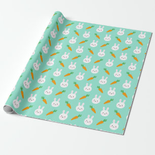 Cute easter bunny and carrots on aqua pattern wrapping paper