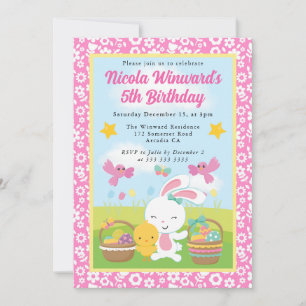 Cute Easter Bunny and Chick Spring Kids Birthday  Invitation