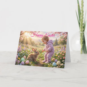 Cute Easter Bunny and Child Holiday Card