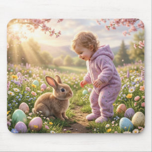 Cute Easter Bunny and Child Mouse Mat