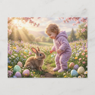 Cute Easter Bunny and Child Postcard
