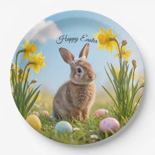 Cute Easter Bunny and Daffodil  Paper Plate