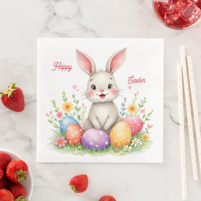 Cute Easter Bunny And Eggs Modern Collection Napkin (Insitu)