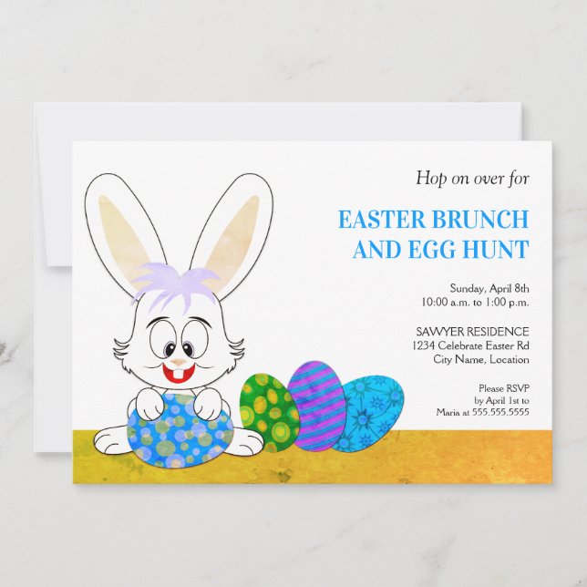 Cute Easter Bunny and Eggs Party Invitation (Front)