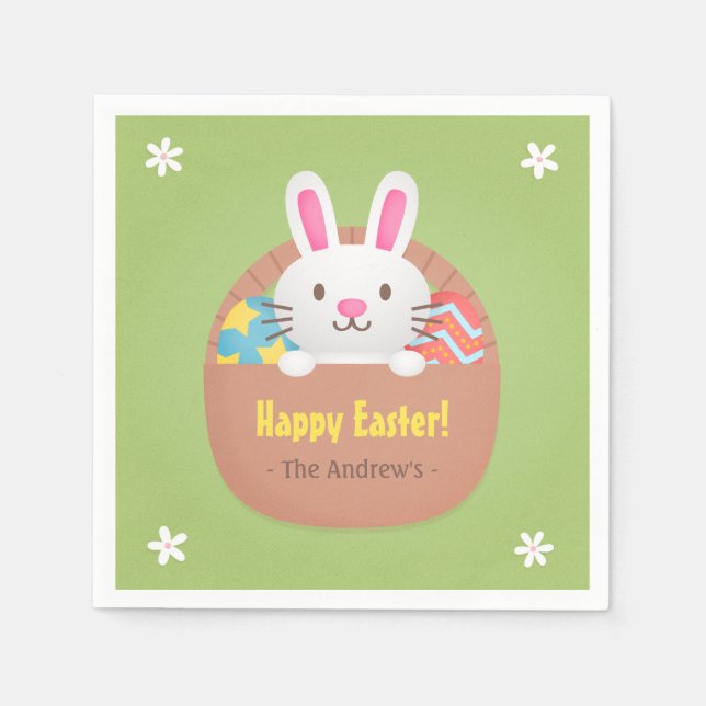Cute Easter Bunny and Eggs Party Supplies Napkin (Front)