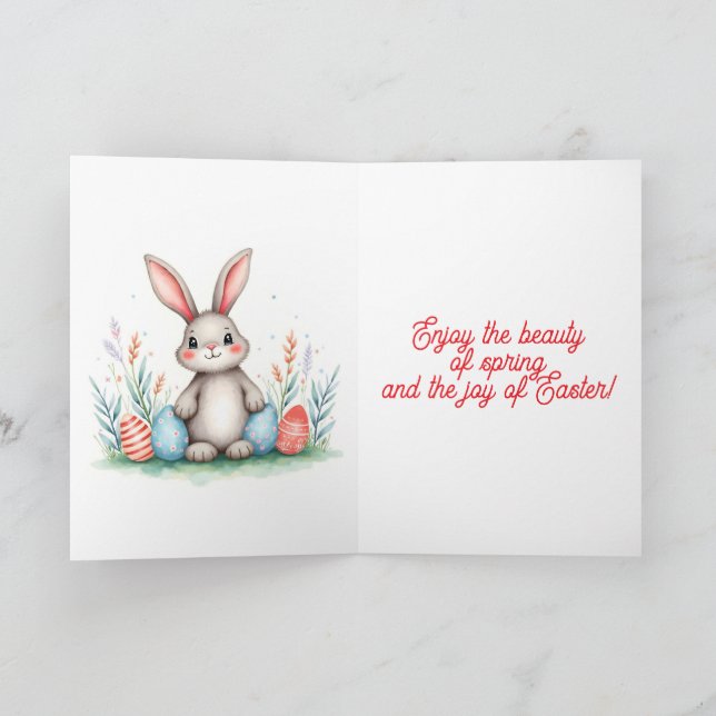 Cute Easter Bunny And Eggs Popular Collection Holiday Card (Inside)