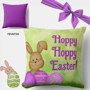 Cute Easter Bunny and Eggs Spring Watercolor Cushion