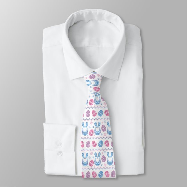 cute Easter bunny and eggs tiled pattern Tie (Tied)