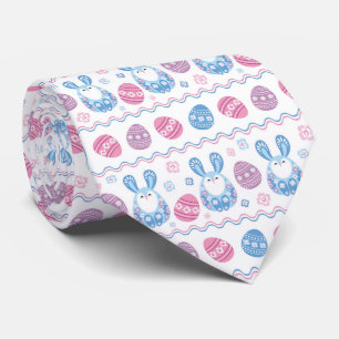 cute Easter bunny and eggs tiled pattern Tie