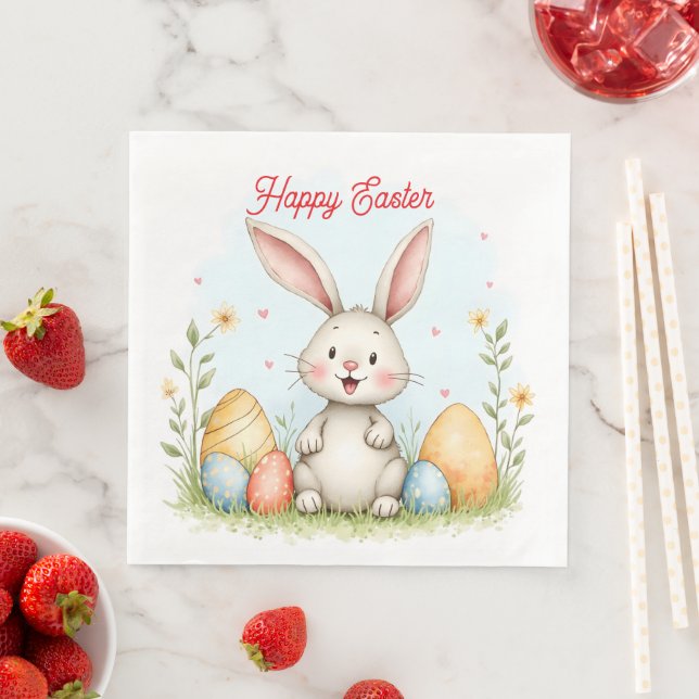 Cute Easter Bunny And Eggs Trendy Collection Napkin (Insitu)