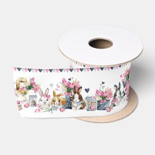Cute Easter Bunny and flowers Satin Ribbon