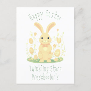 Cute Easter Bunny And Gold Eggs Preschool Postcard
