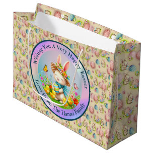 Cute Easter Bunny and Happy Spring Flowers Holiday Large Gift Bag