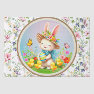 Cute Easter Bunny and Happy Spring Flowers Holiday Tissue Paper
