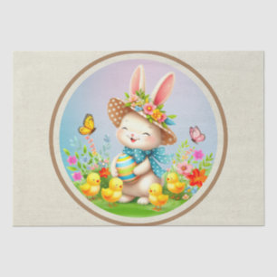 Cute Easter Bunny and Happy Spring Flowers Holiday Tissue Paper
