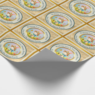 Cute Easter Bunny and Happy Spring Flowers Holiday Wrapping Paper