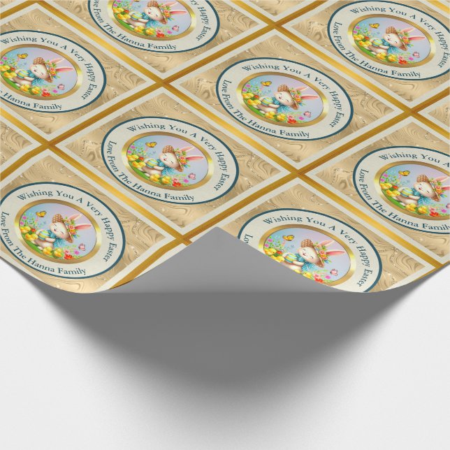 Cute Easter Bunny and Happy Spring Flowers Holiday Wrapping Paper (Corner)