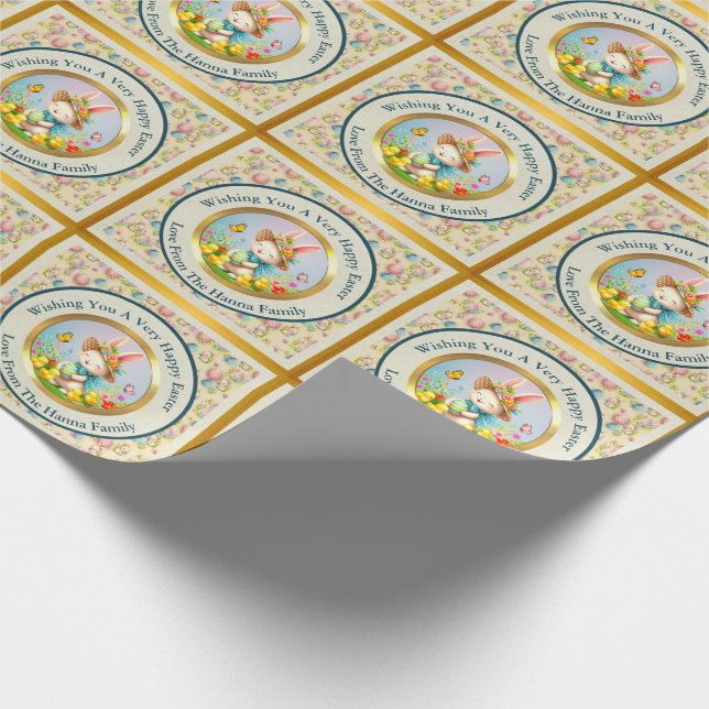 Cute Easter Bunny and Happy Spring Flowers Holiday Wrapping Paper (Corner)