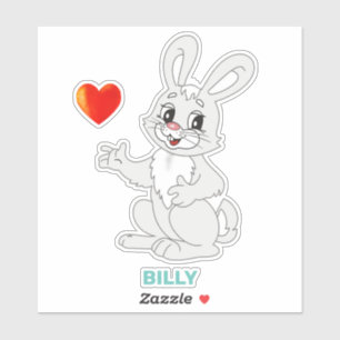 Cute Easter Bunny and Heart Sticker