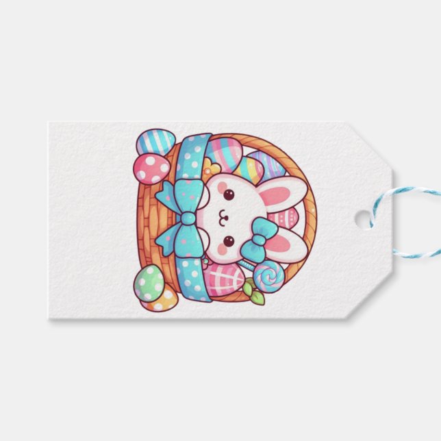 Cute, Easter bunny bakset Gift Tags (Front (Horizontal))