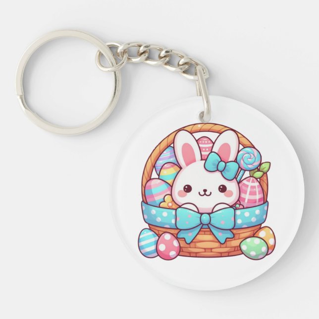 Cute, Easter bunny bakset Key Ring (Front)