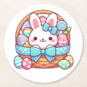 Cute, Easter bunny bakset Round Paper Coaster