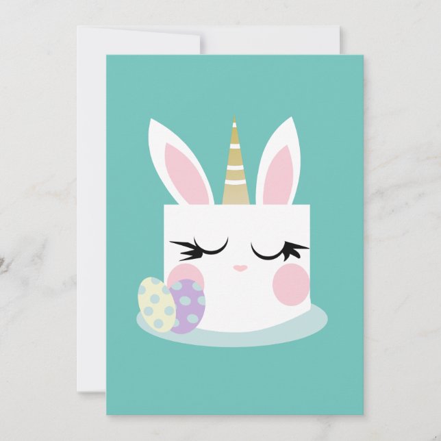Cute Easter Bunny Cake Unicorn Egg  Holiday Card (Front)