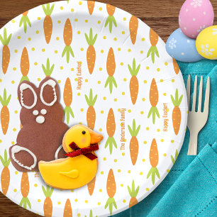 Cute Easter Bunny Carrot Pattern with Custom Text Paper Plate