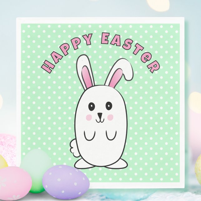 Cute Easter Bunny Cartoon Pink White Mint Green  Napkin (Creator Uploaded)