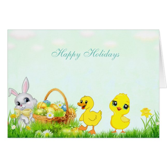 Cute Easter Bunny, Chick & Duckling (Front Horizontal)