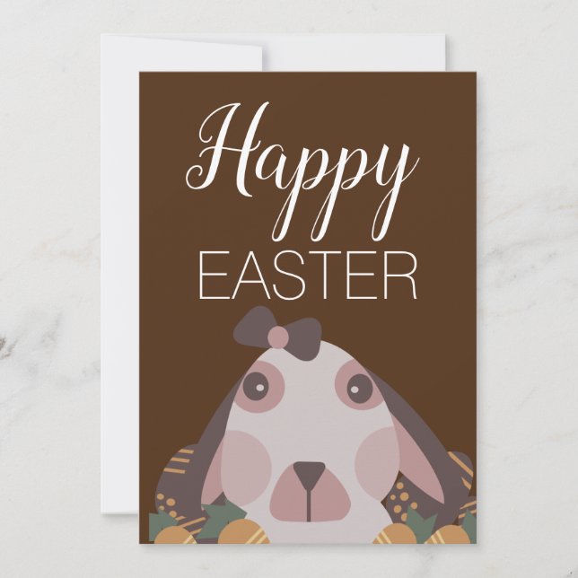 Cute Easter Bunny Chocolate Brown Holiday Card (Front)