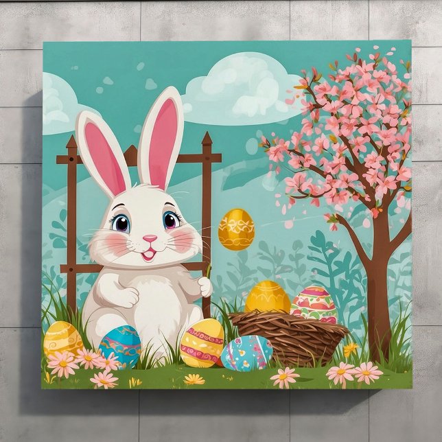 Cute Easter Bunny Colourful Eggs Spring Blossom   Poster (Creator Uploaded)