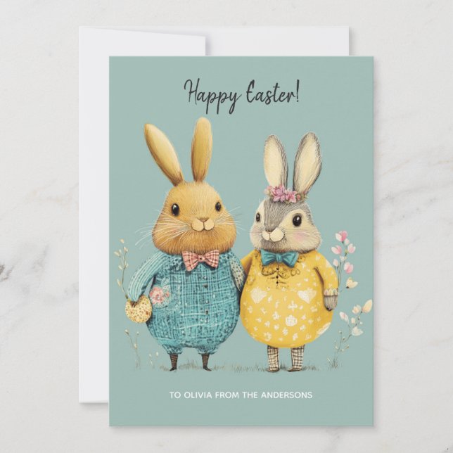 Cute Easter bunny couple  Holiday Card (Front)