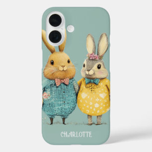 Cute Easter bunny couple personalised iPhone 16 Case