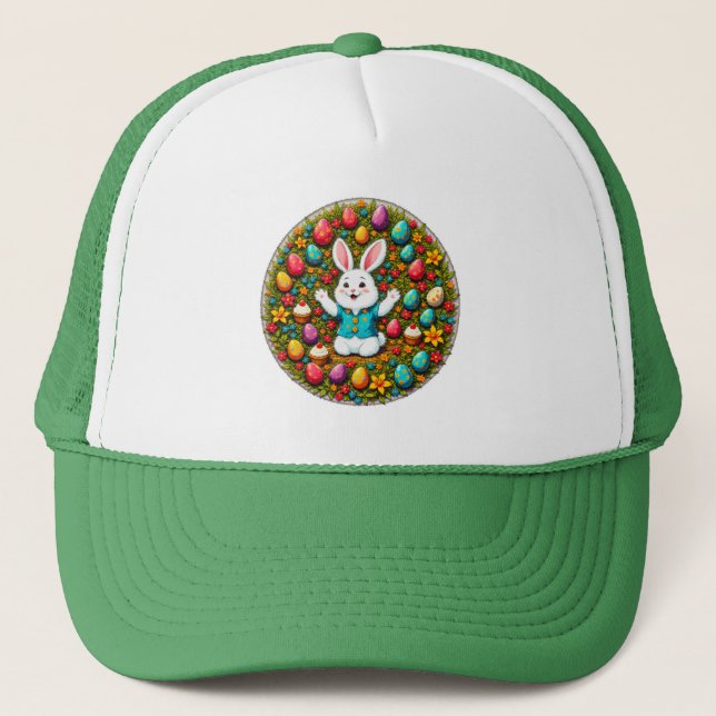 Cute Easter Bunny – Decorative Wreath boné Trucker Hat (Front)