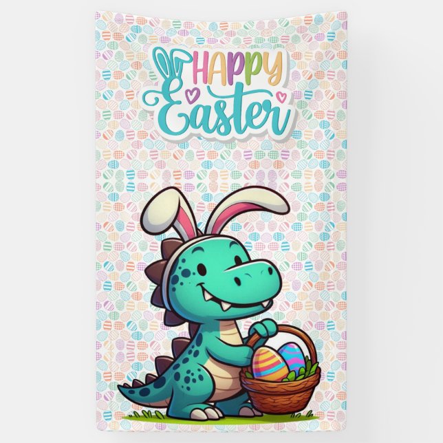Cute, Easter bunny dinosaur Banner (Vertical)