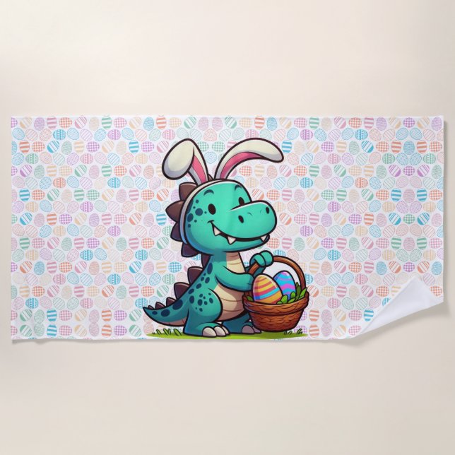 Cute, Easter bunny dinosaur Beach Towel (Front)