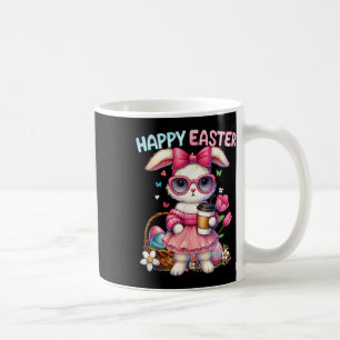 Cute Easter Bunny Drinking Ice Coffee Easter Bow W Mug