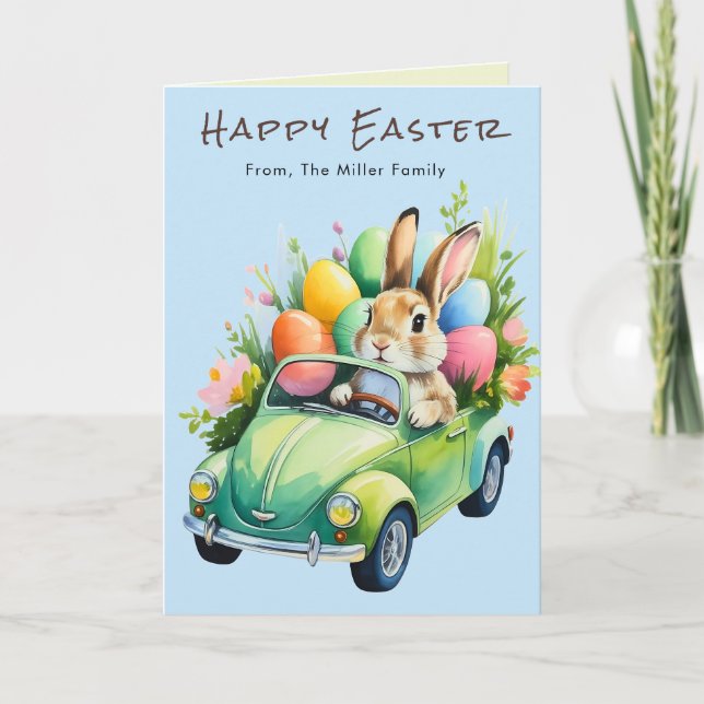 Cute Easter Bunny Driving Car Greeting Card  (Front)
