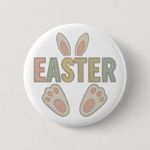 Cute Easter Bunny Ears and Feet Applique 6 Cm Round Badge