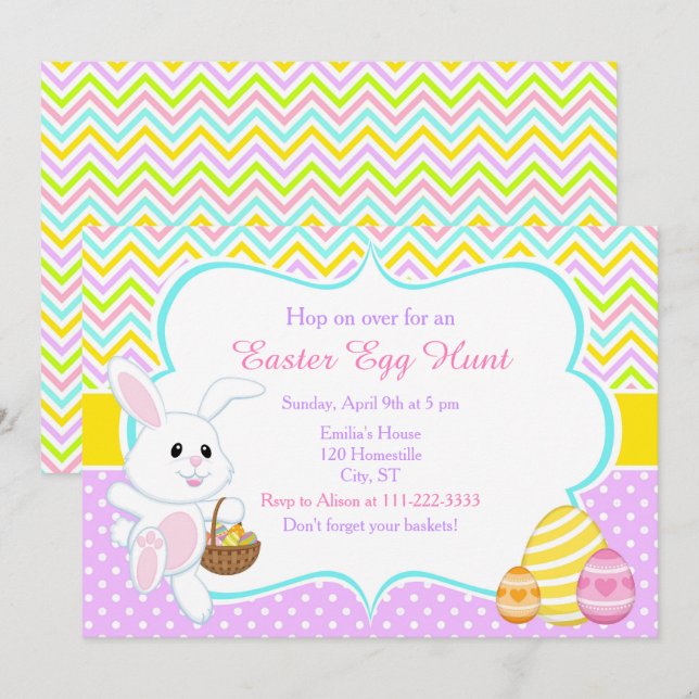 Cute Easter Bunny Easter Egg Hunt Invitation (Front/Back)