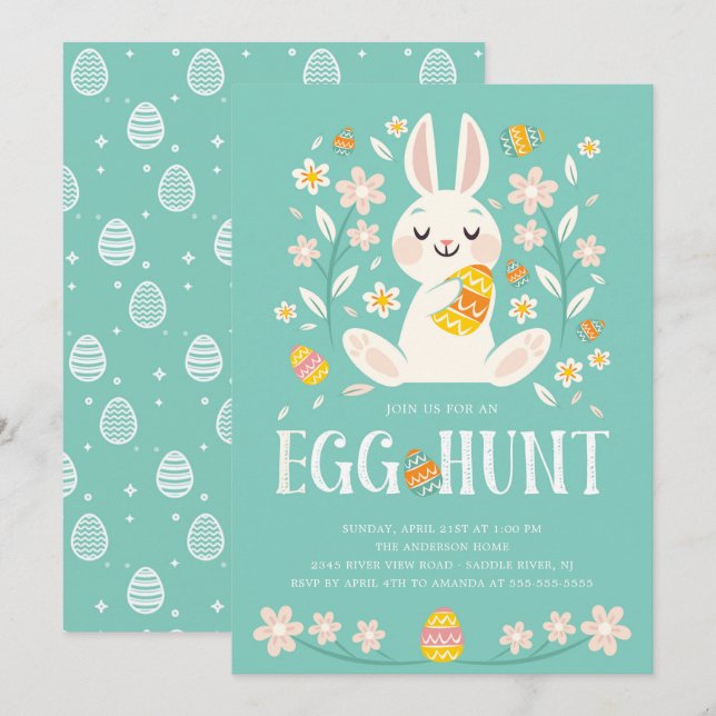 Cute Easter Bunny Easter Egg Hunt Party Invitation (Front/Back)