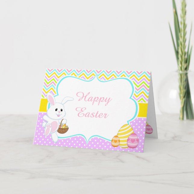 Cute Easter Bunny Easter Egg Hunt Thank You Holiday Card (Front)