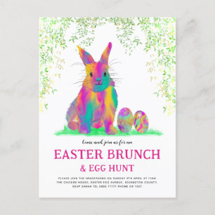 Cute Easter Bunny Egg Hunt and Brunch Pink Invitation Postcard