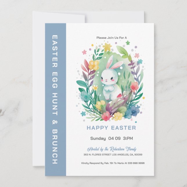 Cute Easter Bunny-Egg Hunt & Brunch Invite (Front)