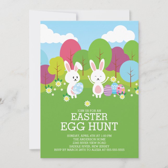 Cute Easter Bunny Egg Hunt Easter Party Invitation (Front)
